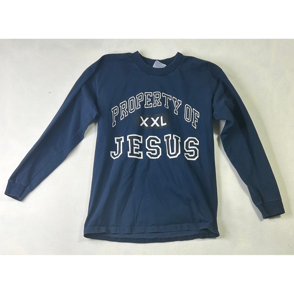 Pro Club Heavy Weight Long Sleeve Shirt Mens Medium Navy Property of Jesus XXL